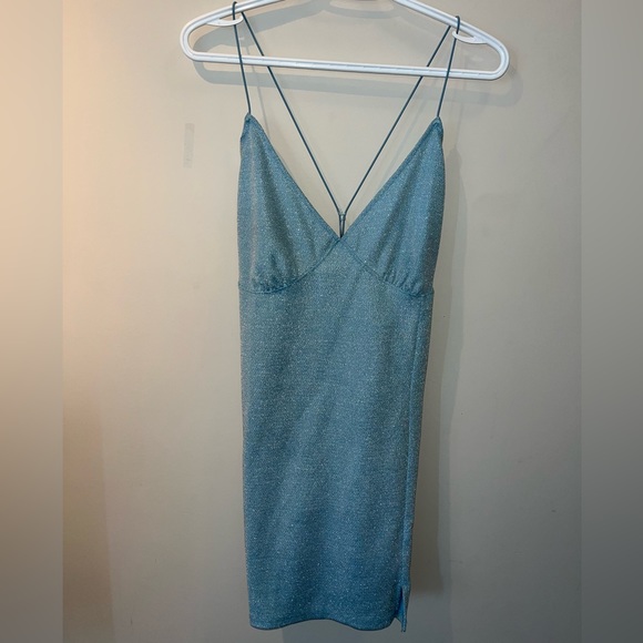 H&M light blue shimmer dress Size Large - Picture 1 of 3